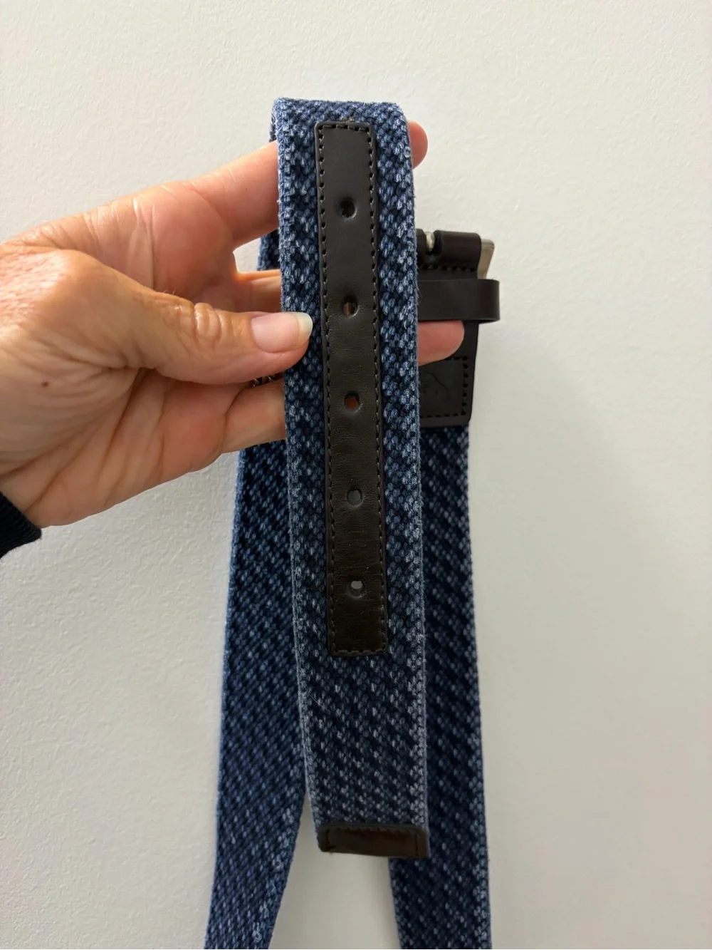 Tommy Bahama Blue Woven Belt with Brown Leather Trim